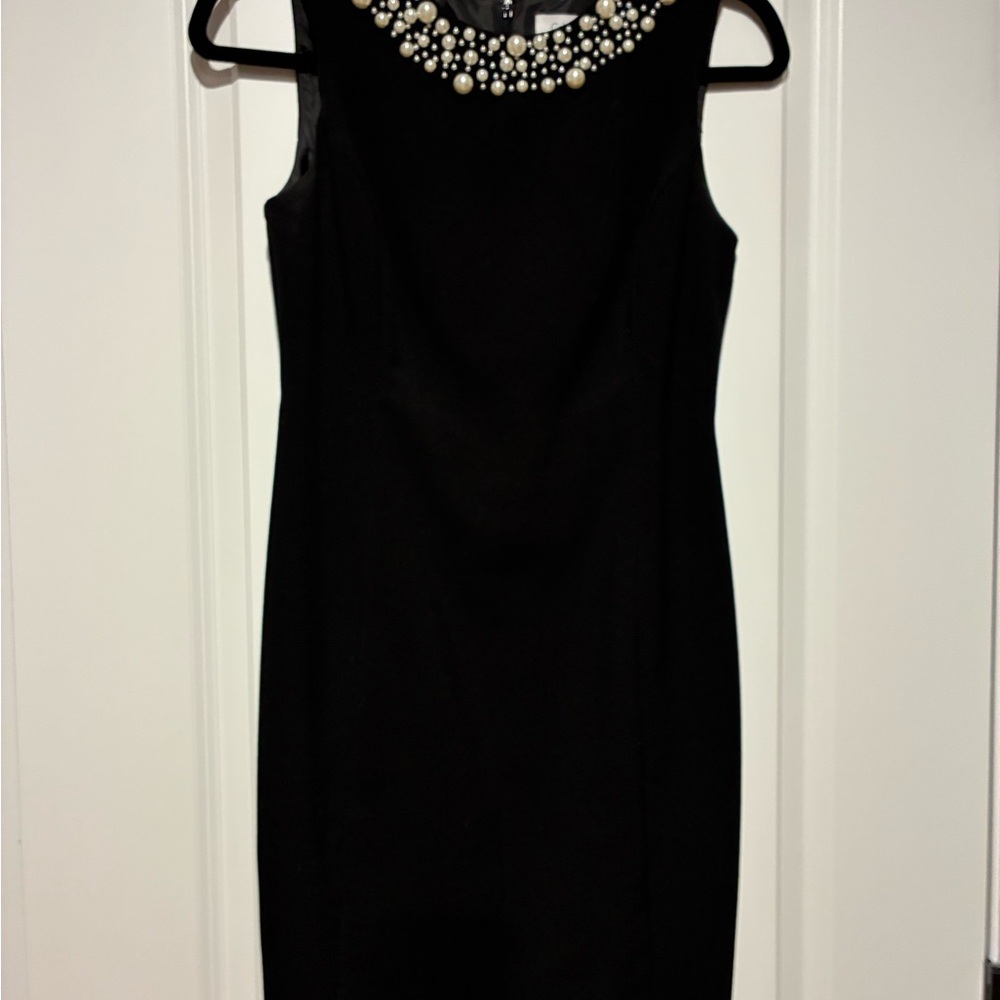 Calvin Klein Black Sheath Midi Dress Sleeveless Crew Neck